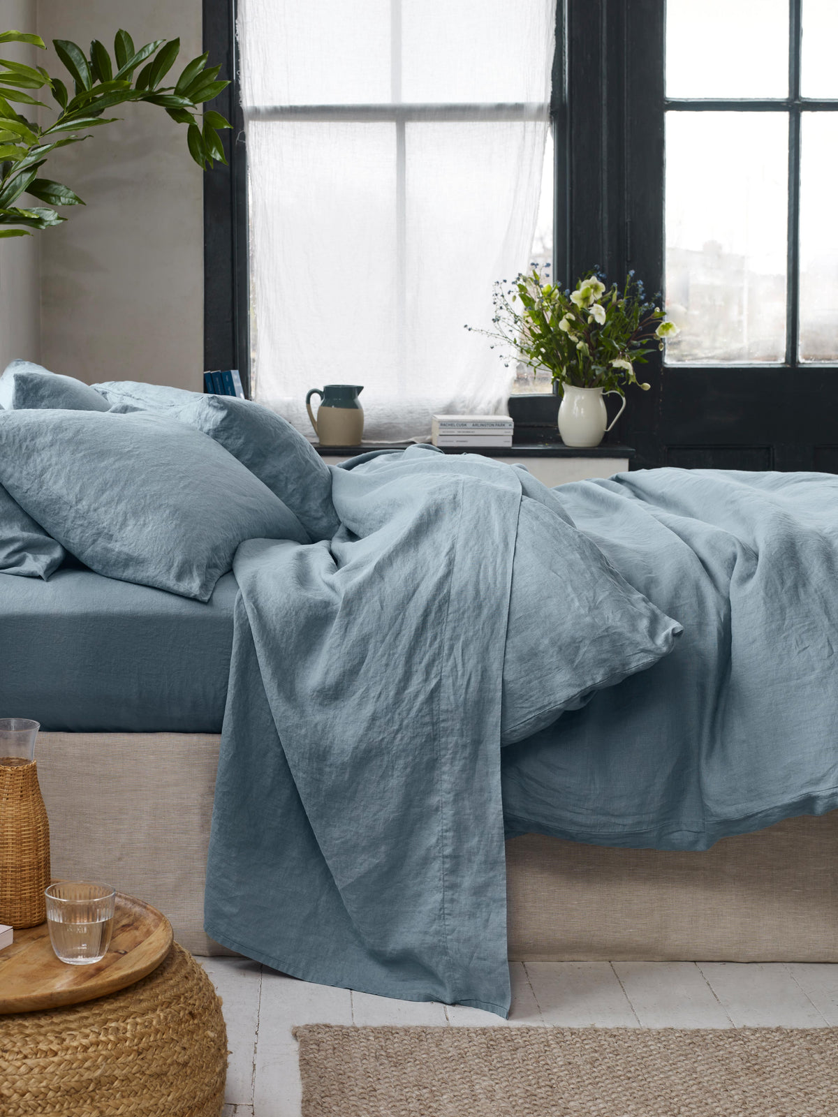 Flat Sheet, Dusk Blue 100% Linen, Lightweight Design for Bedroom Comfort, Bed Layering and Everyday Sleep, 2 Size Options image 1