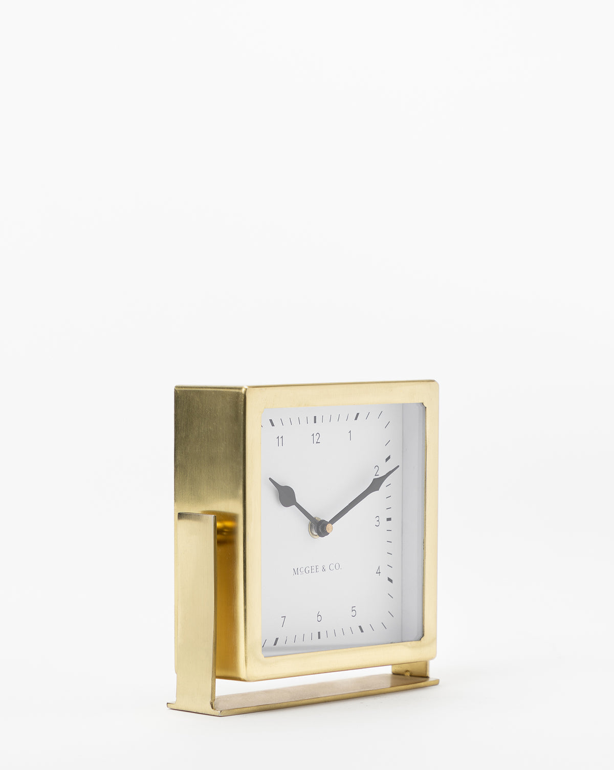 Table Clock, Small Gold-Hue Design with Traditional Clock Arms and Swing Arms for Bedside Nightstand Time Display image 5