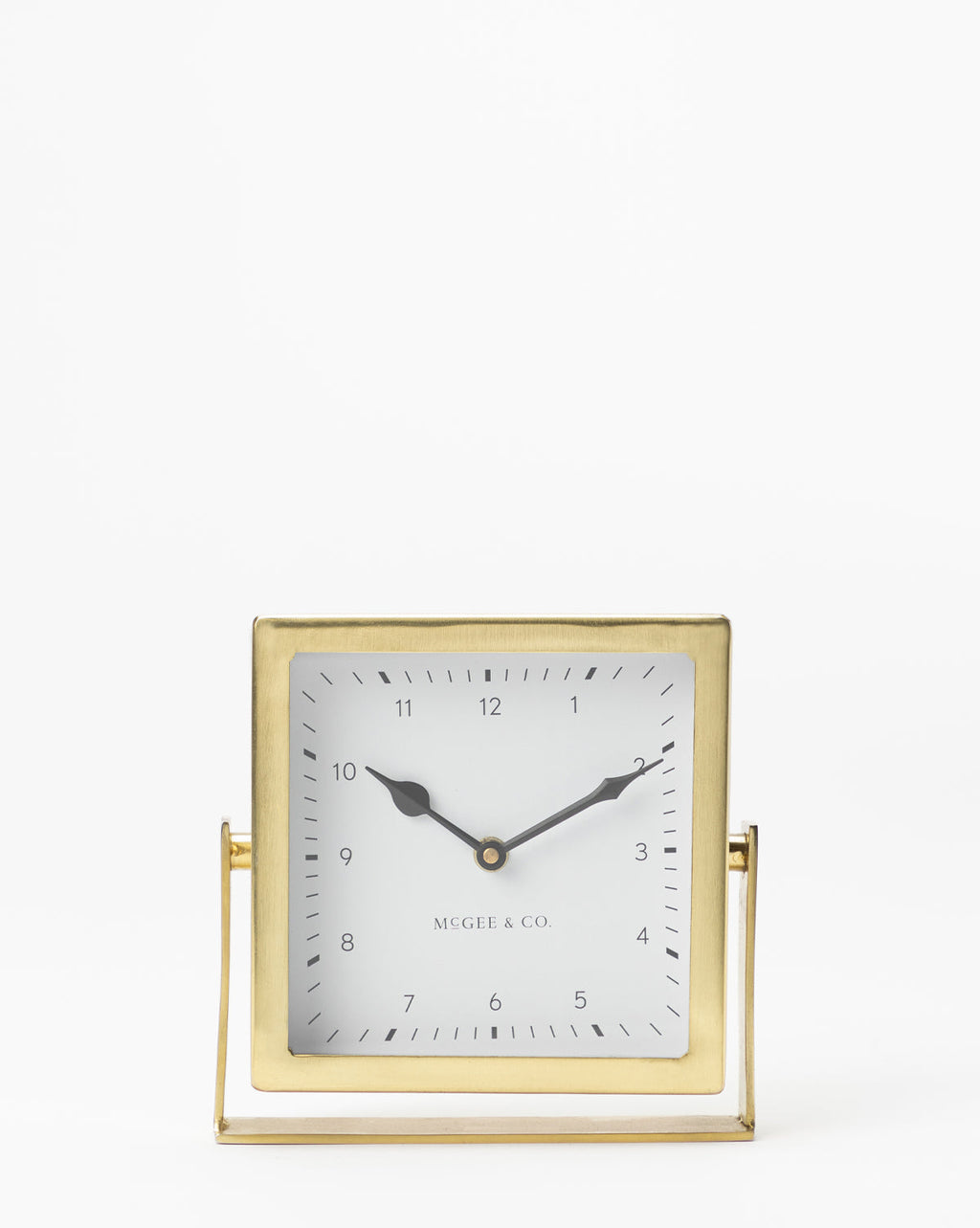 Table Clock, Small Gold-Hue Design with Traditional Clock Arms and Swing Arms for Bedside Nightstand Time Display image 2
