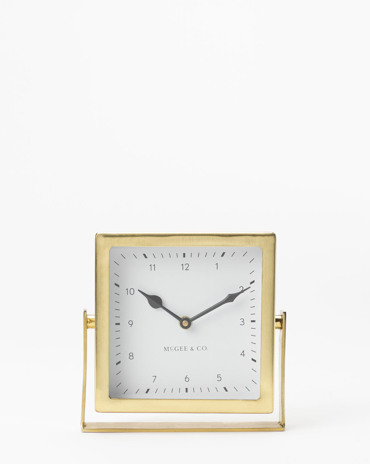 Table Clock, Small Gold-Hue Design with Traditional Clock Arms and Swing Arms for Bedside Nightstand Time Display image 2