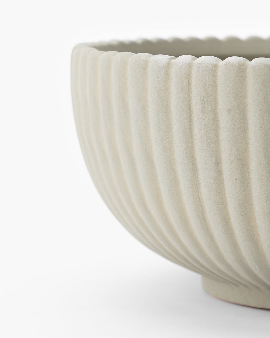 Decorative Bowl, Reeded Details with a Scalloped Rim and Green-Tinted Beige Finish for Tabletop Home Decor image 4