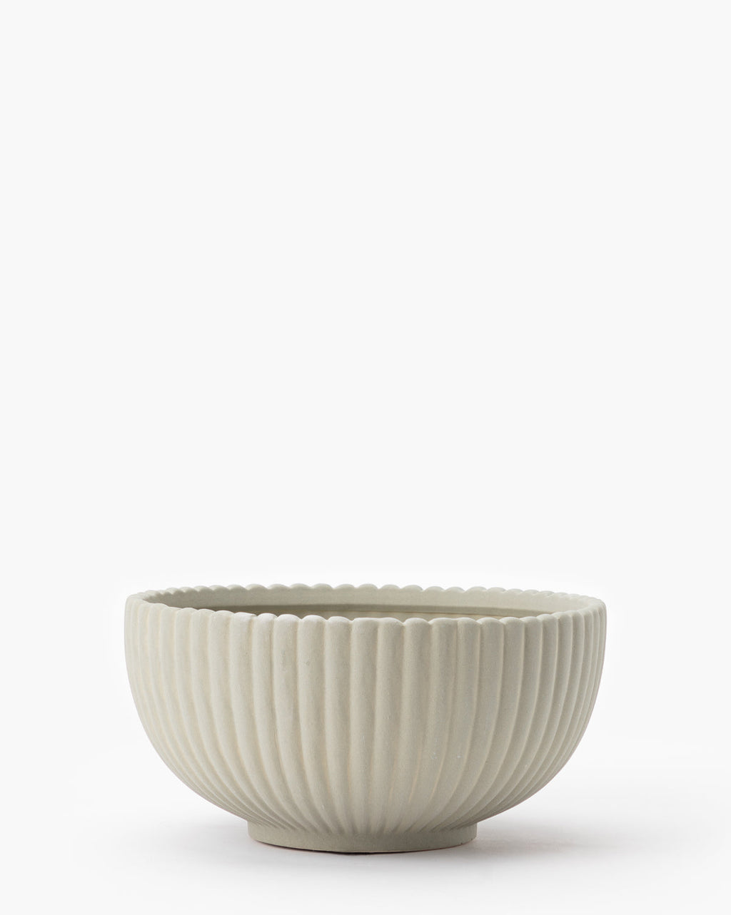 Decorative Bowl, Reeded Details with a Scalloped Rim and Green-Tinted Beige Finish for Tabletop Home Decor image 1
