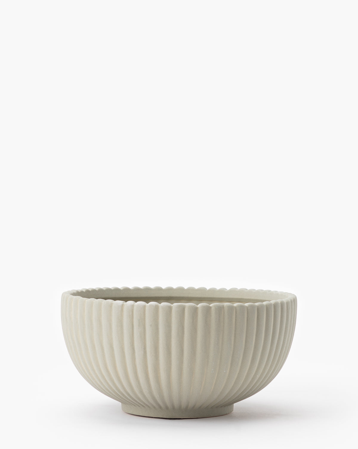 Decorative Bowl, Reeded Details with a Scalloped Rim and Green-Tinted Beige Finish for Tabletop Home Decor image 1