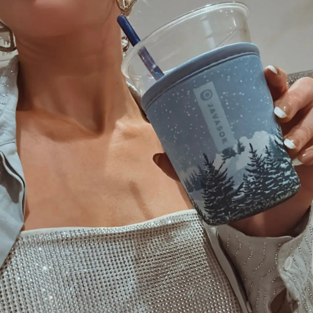 Reusable Cup Sleeve, Winter Wonderland, Neoprene Construction for Iced Coffee, Cold Drinks and Condensation Control, 2 Size Options image 4
