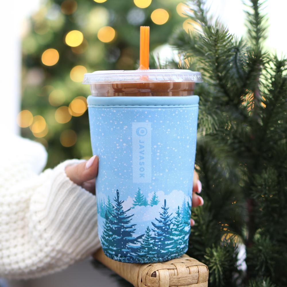 Reusable Cup Sleeve, Winter Wonderland, Neoprene Construction for Iced Coffee, Cold Drinks and Condensation Control, 2 Size Options image 3
