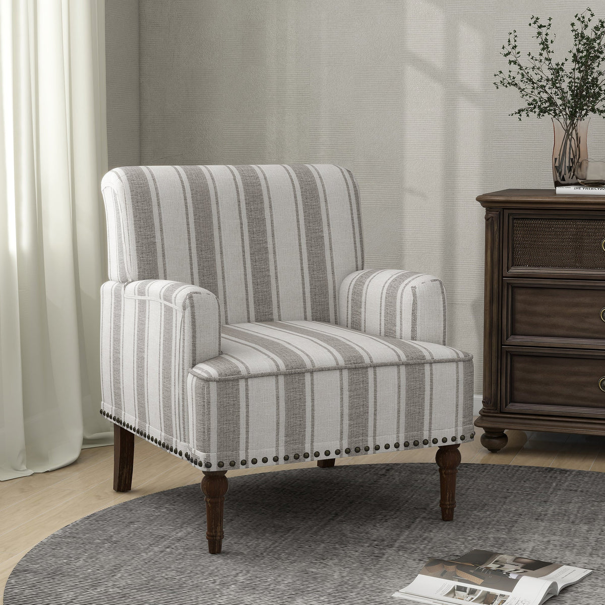 Upholstered Armchair, Pure Linen Upholstery, High-Density Foam for Bedroom Seating, Living Rooms and Home Study Spaces, 13 Color Options image 30