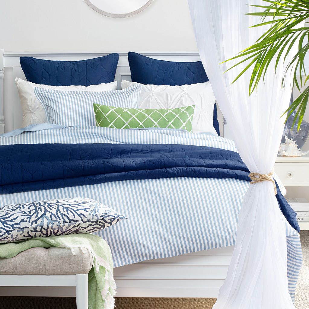 Decorative Pillow Sham, French Blue Larkin Pair for Beds, Bedroom Styling and Layered Bedding, 2 Size Options image 1