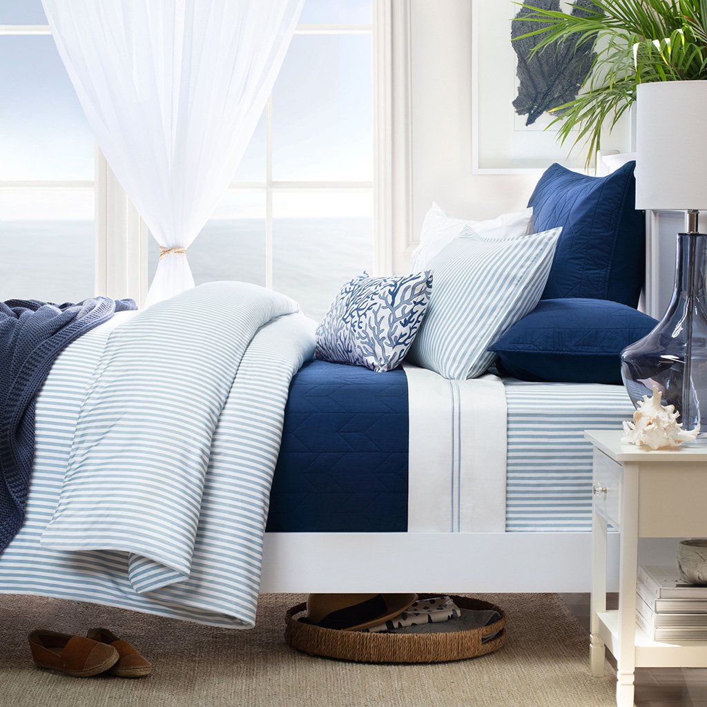 Decorative Pillow Sham, French Blue Larkin Pair for Beds, Bedroom Styling and Layered Bedding, 2 Size Options image 2