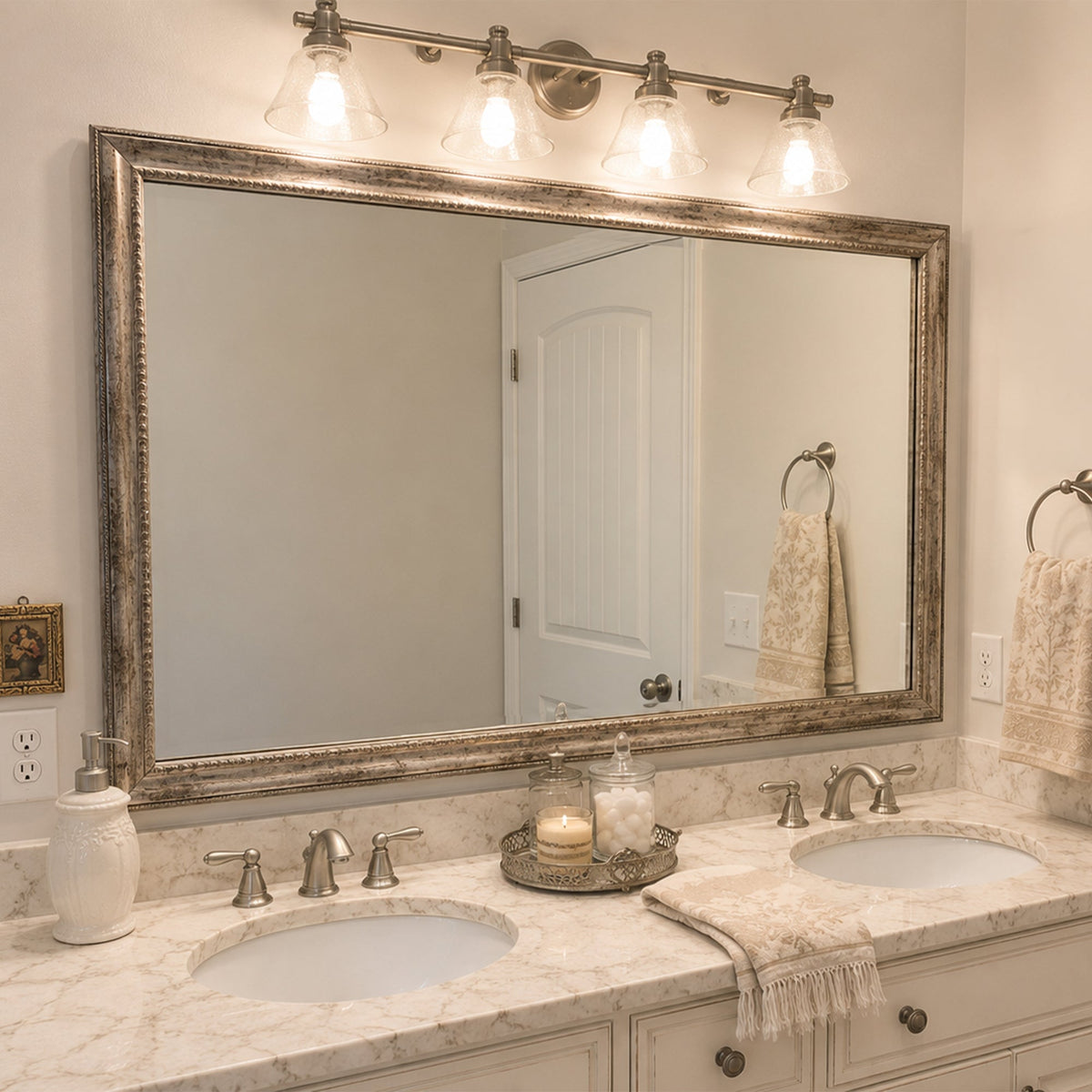 Mirror Frame Kit, Grandezza Aged Silver for Bathroom Vanity Mirrors and Home Mirror Framing, 12 Size Options image 3