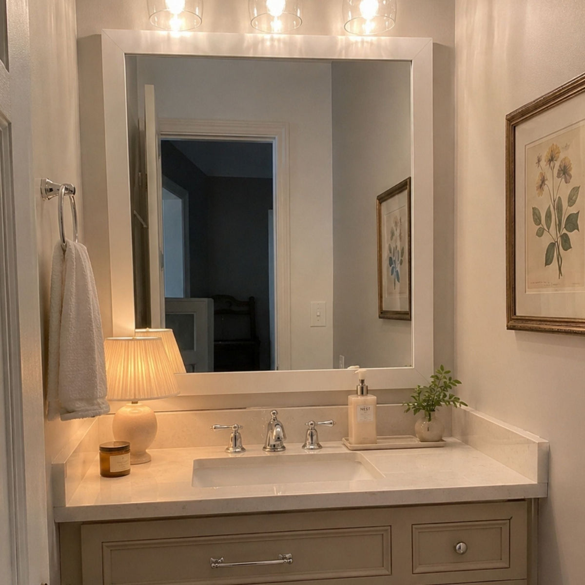 Mirror Frame Kit, Highline Bright White Slim, MDF Construction for Existing Wall-Mounted Mirrors and Bathroom Refreshes, 12 Size Options image 4