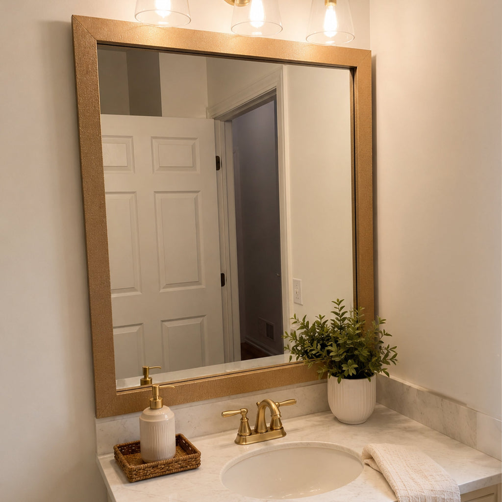 Mirror Frame Kit, Highline Woven Gold Slim, MDF Construction for Existing Wall-Mounted Mirrors and Bathroom Refreshes, 12 Size Options image 5