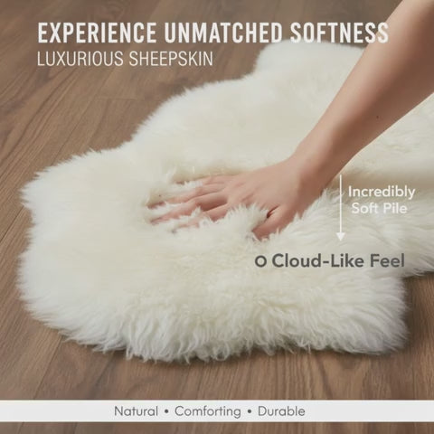Area Rug, Genuine Sheepskin Fluffy Soft Pile Shaggy 100% for Hallways, Dining Spaces and Home Decor, 5 Size Options video 28