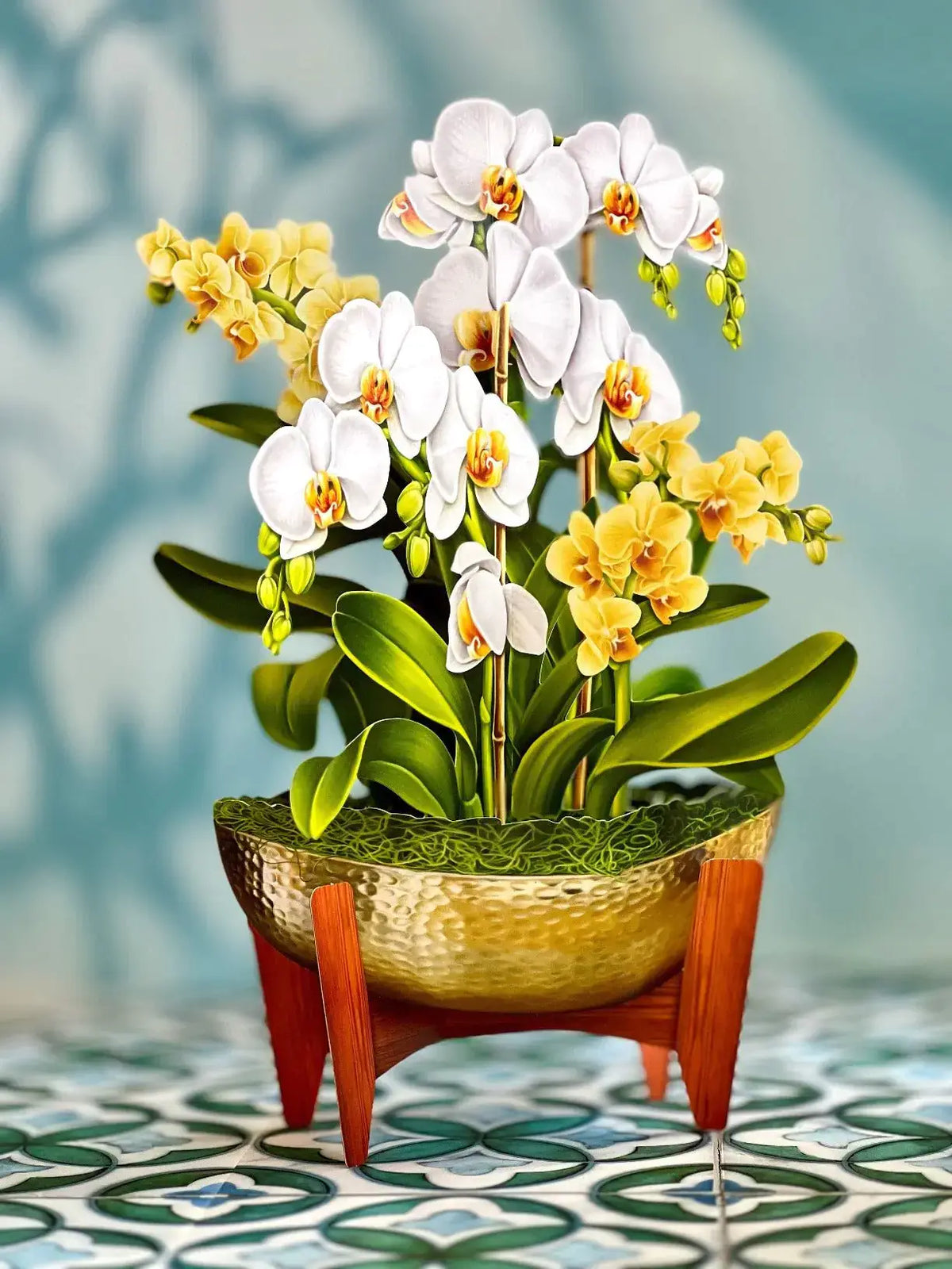 Pop-Up Paper Orchid Bouquet, White and Yellow Blossoms for Home Decor and Decorative Flower Gift Displays image 1