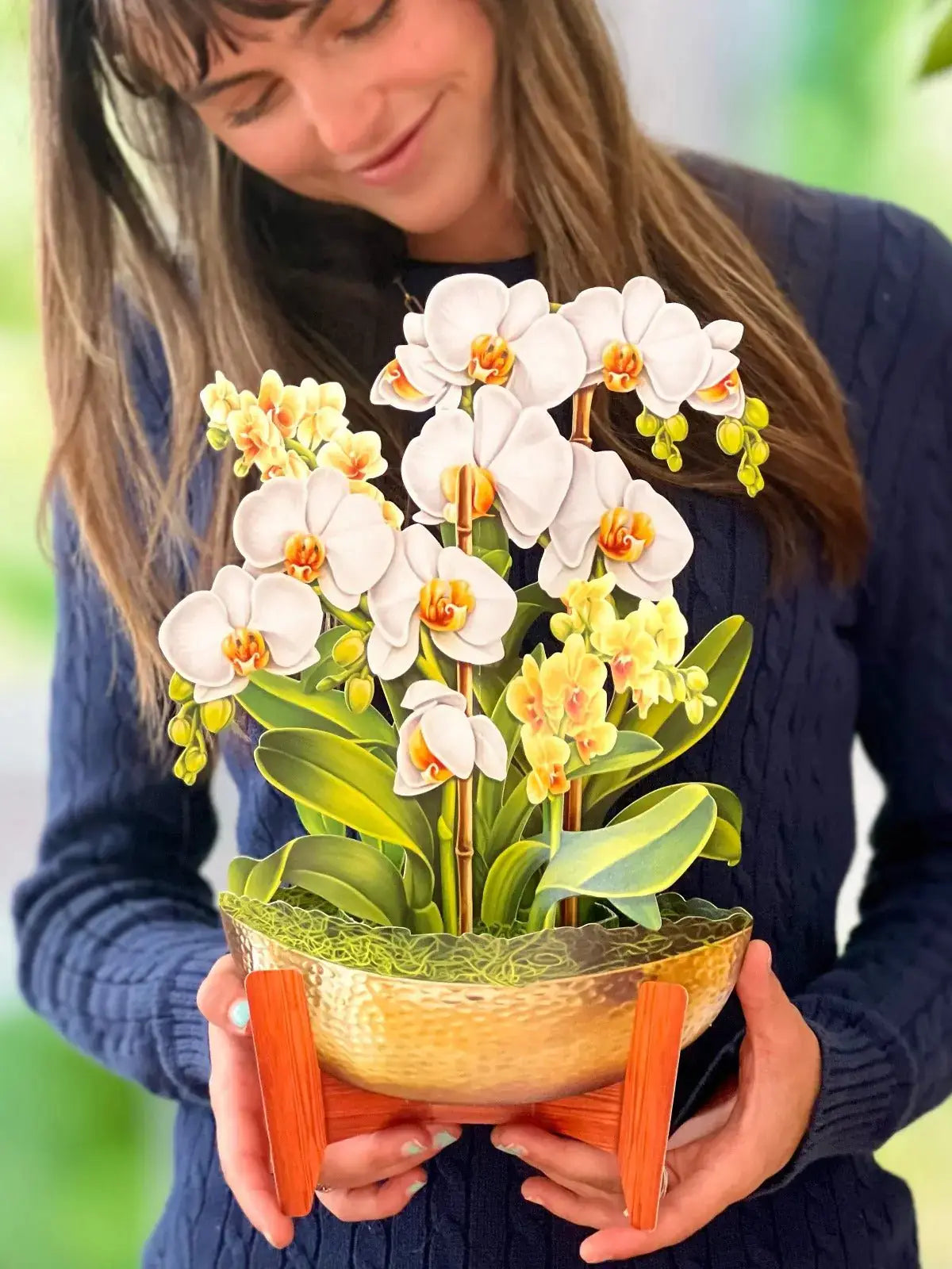 Pop-Up Paper Orchid Bouquet, White and Yellow Blossoms for Home Decor and Decorative Flower Gift Displays image 2
