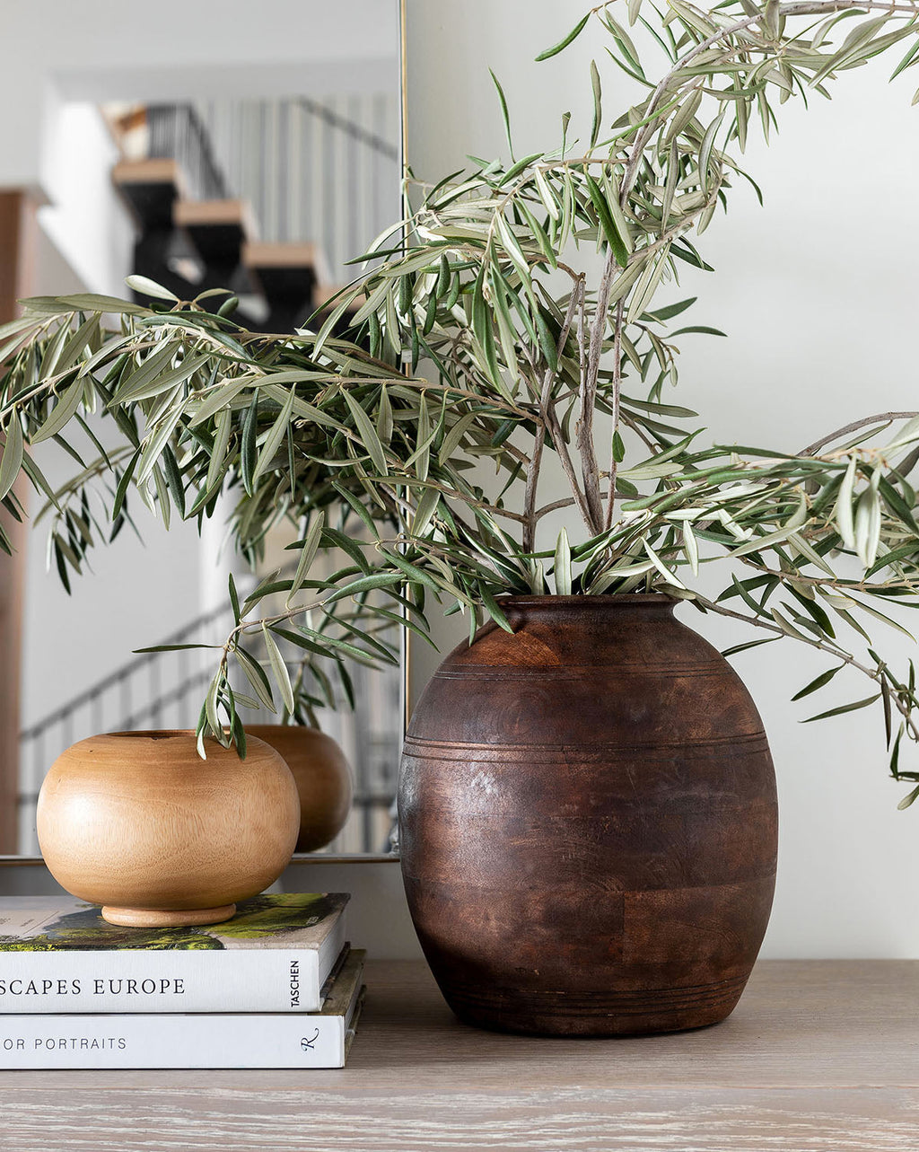 Decorative Vase, Aged Wood for Tabletop Arrangements and Home Decor, Designed for Flowers, Shelves and Living Spaces image 1